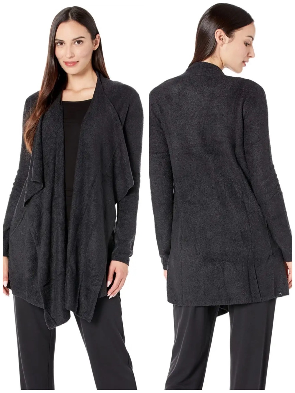 Barefoot Dreams CozyChic Bamboo ChicLite Knit Wrap Open Cardigan Style 436 Black